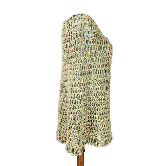 Vintage Hand Knit Open Knit Crochet Granny Poncho Cape Shawl Chunky Boho - Picture 3 of 6